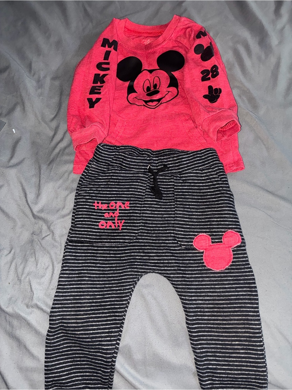 Mickey Mouse ReD Top & Black Stripe Bottoms Kids Set